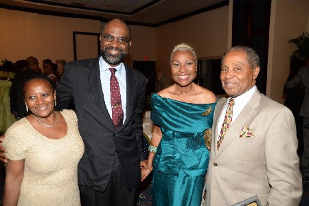 Earl Jarrett (second left), general manager of Jamaica National Building Society; with (from left) Mrs. Verla Seymour; Ms. Myrna Hague, singer; and Mr. Morin Seymour (Verla’s husband), recipient of the Methodist Church 2014 Biennial Award. 