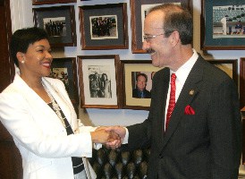 Ambassador Audrey Marks, Congressman Eliot Engel discussing US passing legislation to strengthen relations with the Caribbean