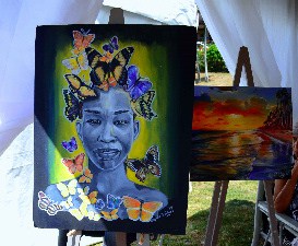Paintings by Jamaican/Trinidadian Elizabeth Toby, shown at the March 9 CARICS International Fine Arts Festival in Montego Bay, Jamaica