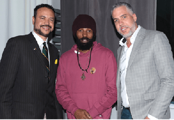 Christopher Dobson, JTB’s District Sales Manager, Midwest; Spragga Benz, Jamaican dancehall veteran and Phillip Rose, JTB’s Regional Director, Northeast USA at the New York Launch of Reggae Sumfest at Bogart House in Brooklyn, New York