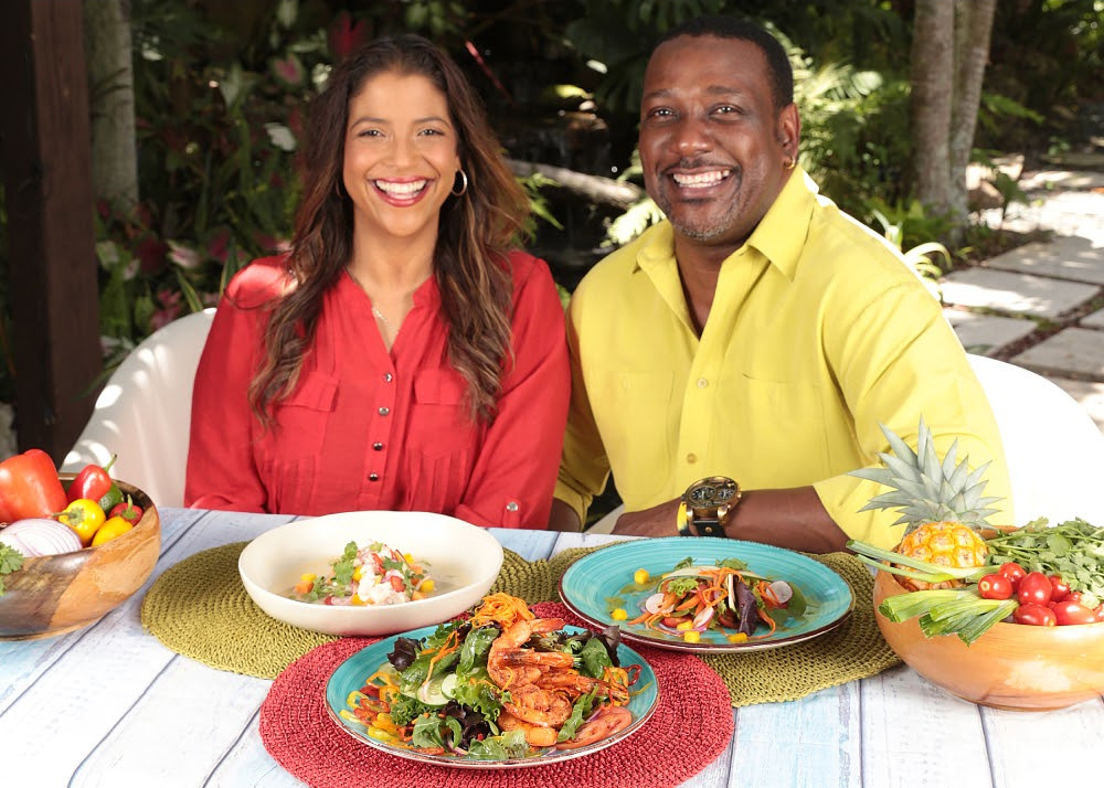 Taste the Islands TV Show hosts and cookbook authors Cynthia “Chef Thia” Verna and Hugh “Chef Irie” Sinclair 