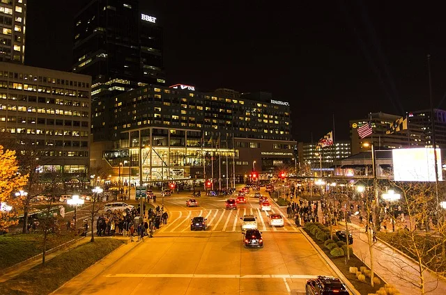 downtown Baltimore night traffic