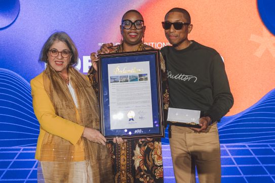 Mayor Danielle Levin Cava, Felicia Hatcher and Pharrell Williams